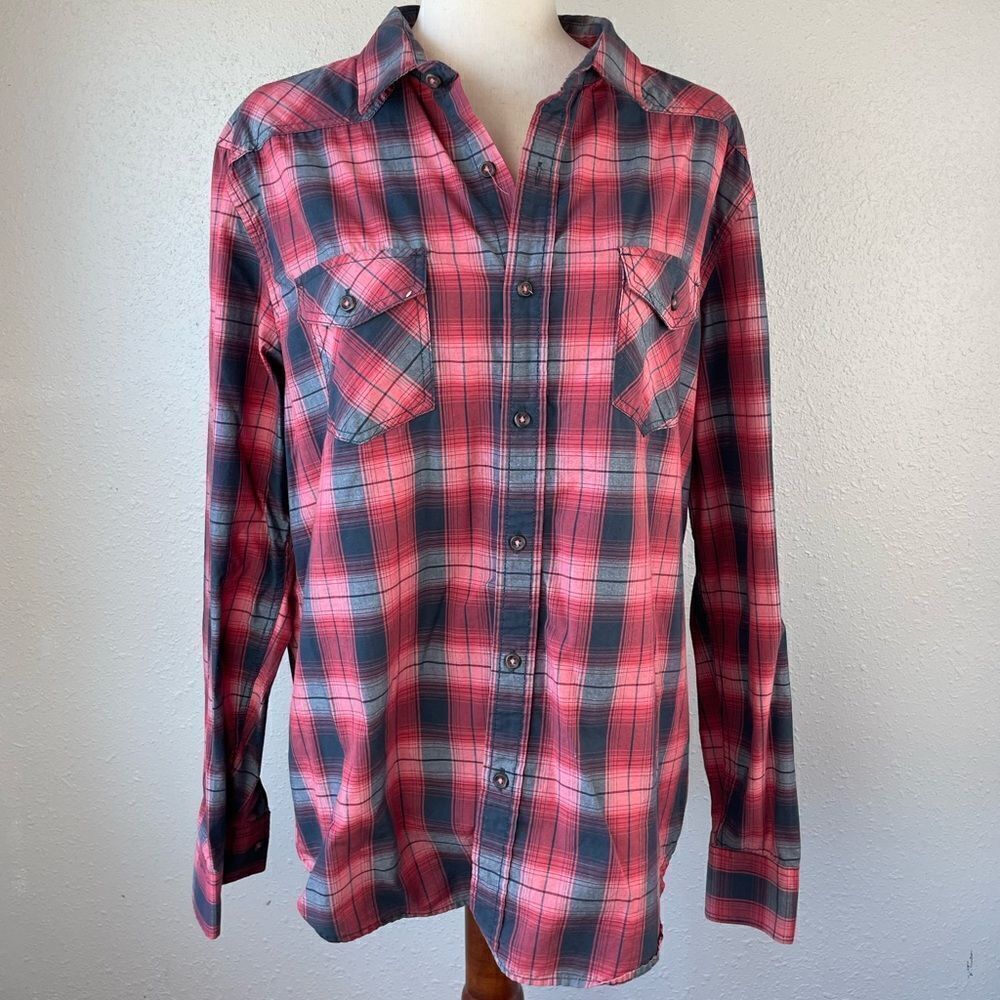 American Rag Cie Red Plaid Button Down Shirt Size L EUC